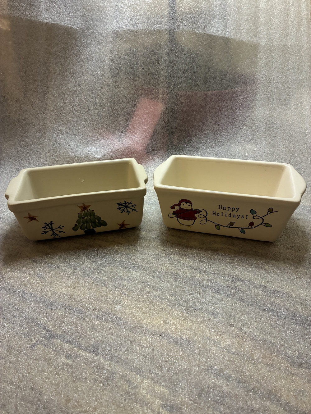 Cream Holiday Ceramic Loaf Pans - Festive Printed Set